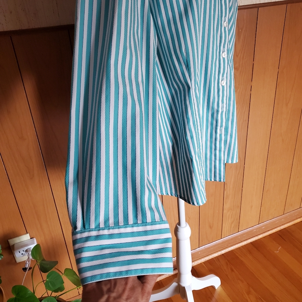 Foxcroft 100% Cotton Striped Button Down Shirt‎ Teal Green White Size XXL - Picture 12 of 15